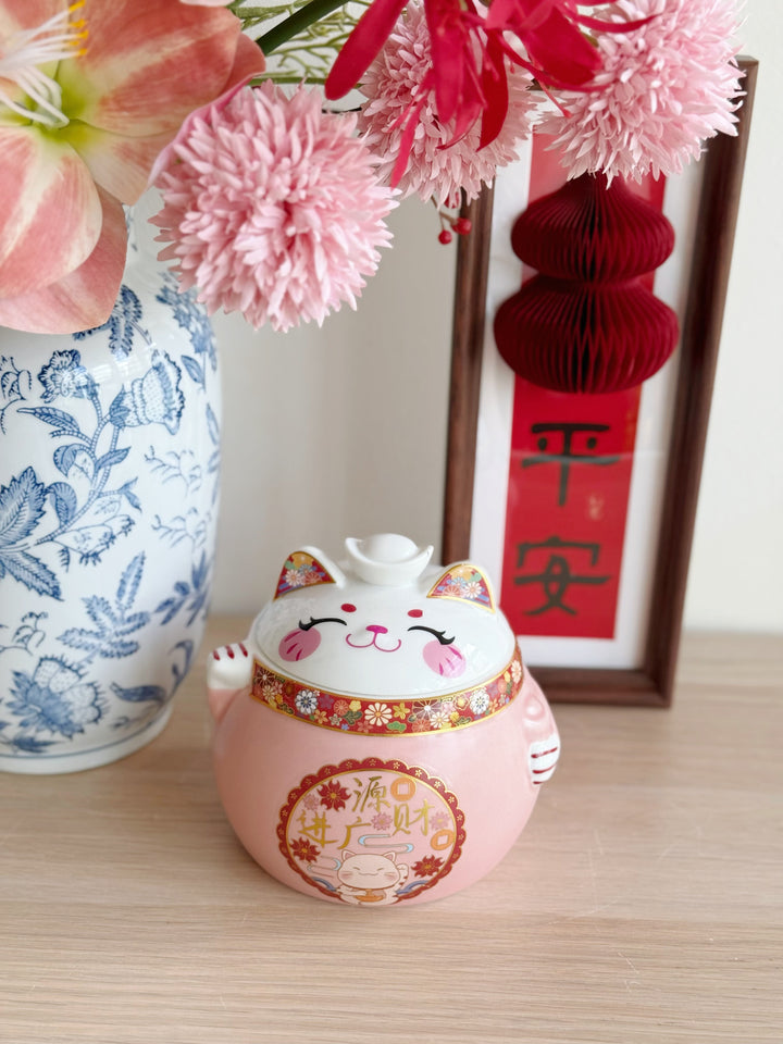 Smiling Fortune Cat Porcelain Storage Jar (2 options)