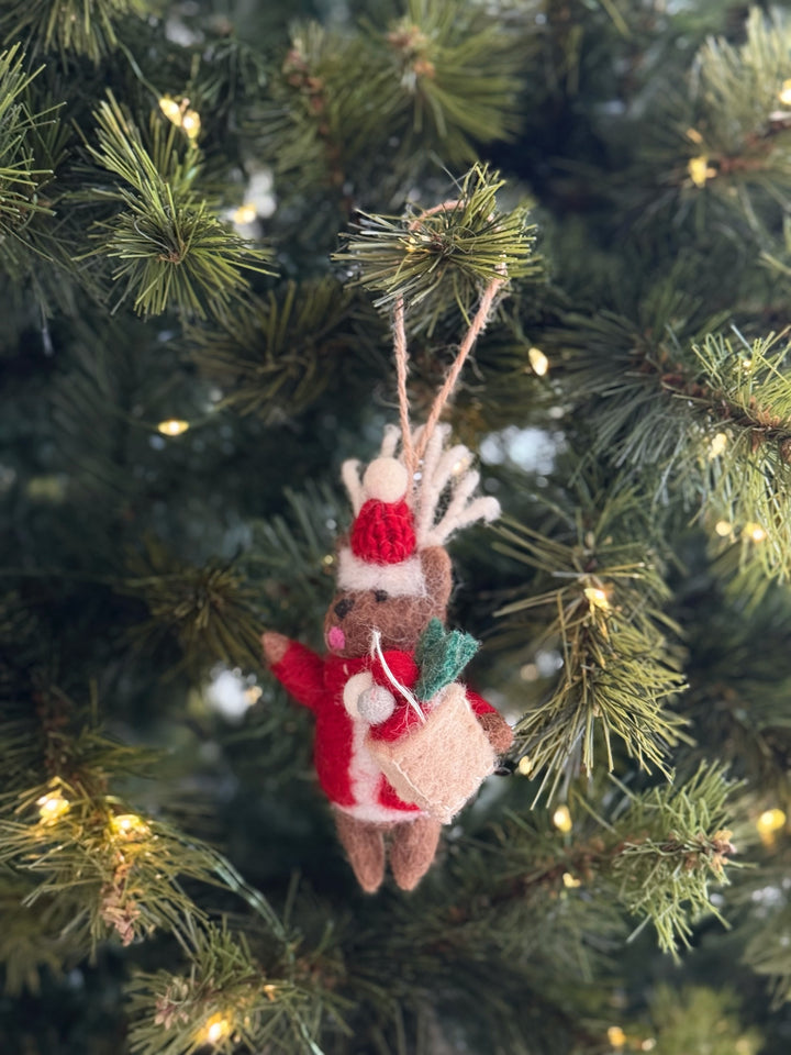 Reindeer with Gift Sack Felt Ornament