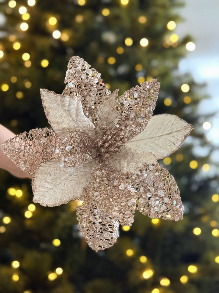 PRE-ORDER (19-23 Oct): Champagne Luxe Beaded Faux Poinsettia