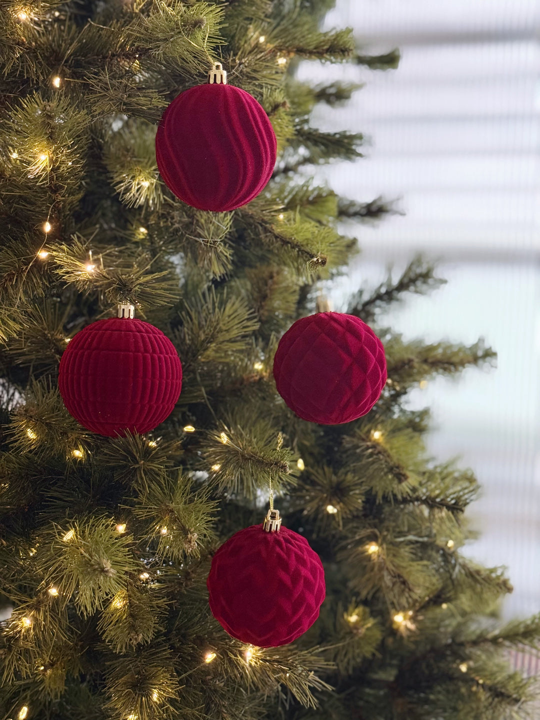 Ruby Texture Velvet Bauble Set (Set of 12)