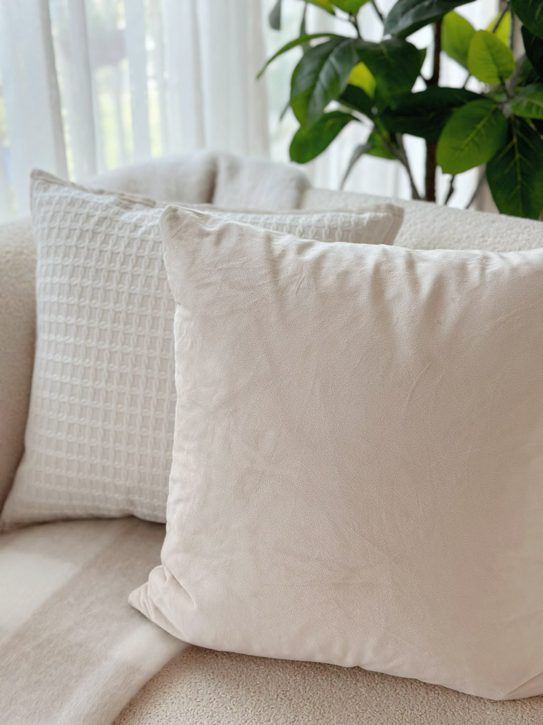 Cream Beige Velvet Square Cushion Cover