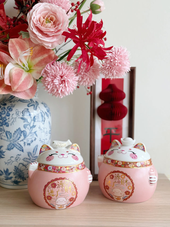 Smiling Fortune Cat Porcelain Storage Jar (2 options)