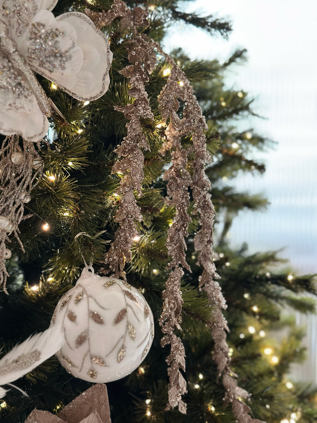 Glittered Champagne Cascade Leaf Branch