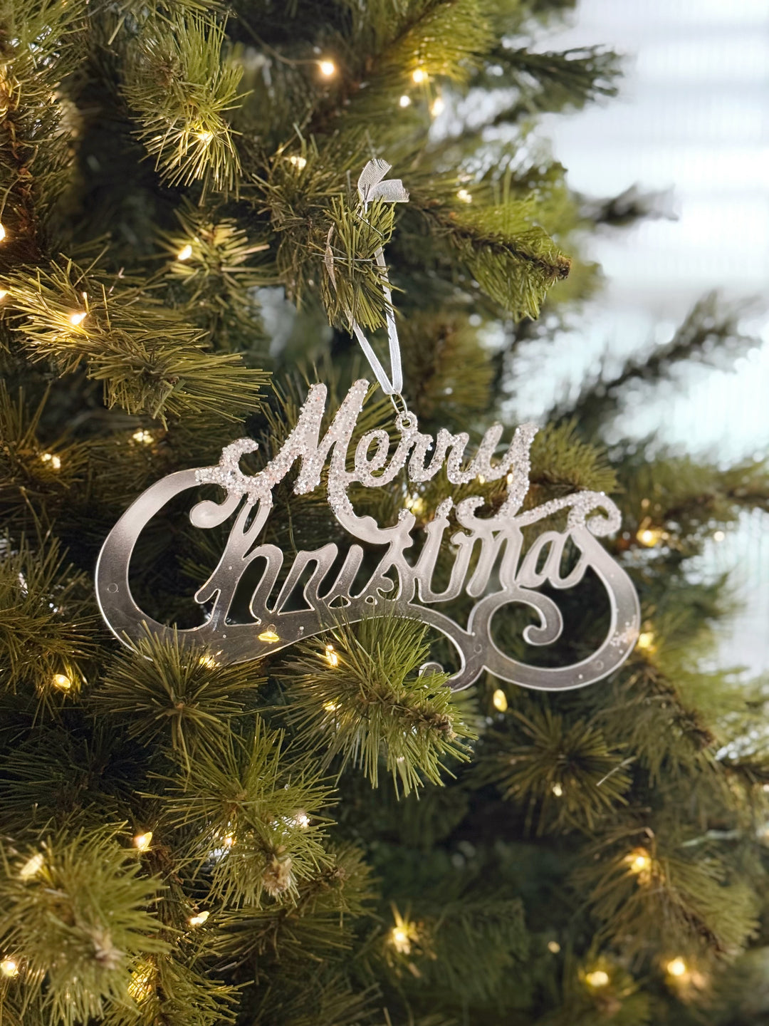 Silver Frost Merry Christmas Hanging Sign