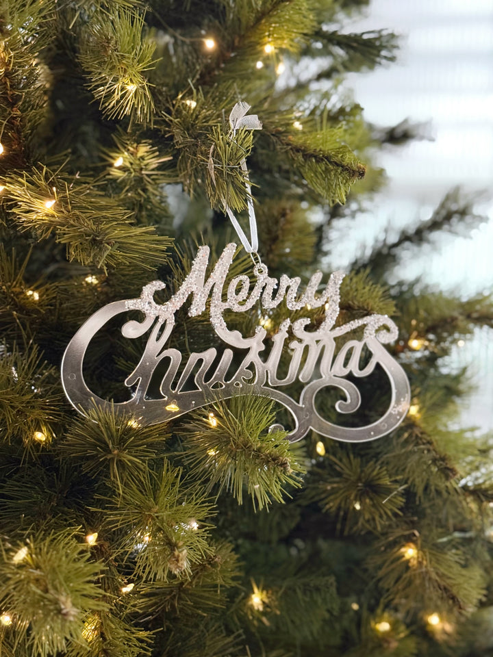 Silver Frost Merry Christmas Hanging Sign
