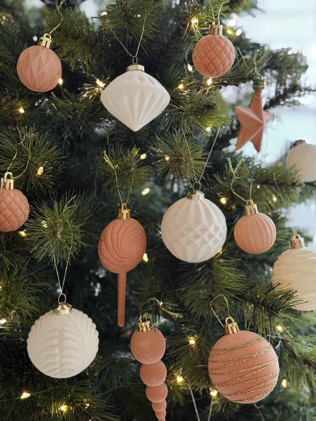 Clay Peach Velvet Mini Bauble Set (pack of 19)