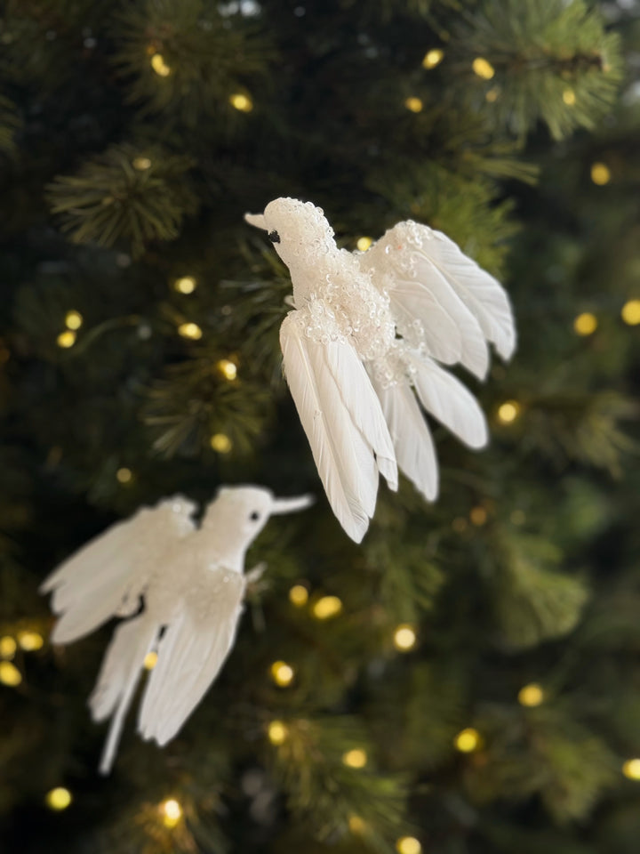 Snowy White Clip-On Bird Ornaments (Set of 2)