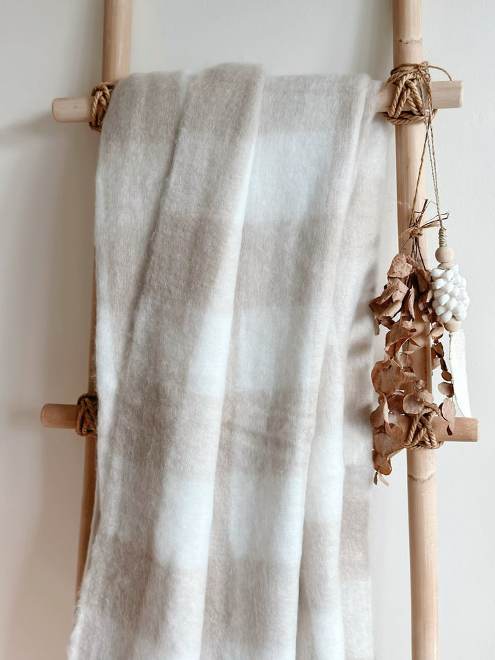 Latte Luxe Checkered Throw with Fringe