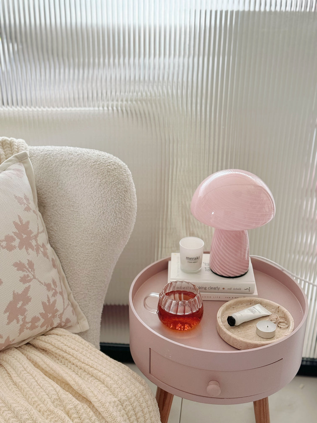 Serene Glow Blush Mushroom Table Lamp