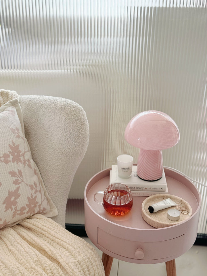 Serene Glow Blush Mushroom Table Lamp