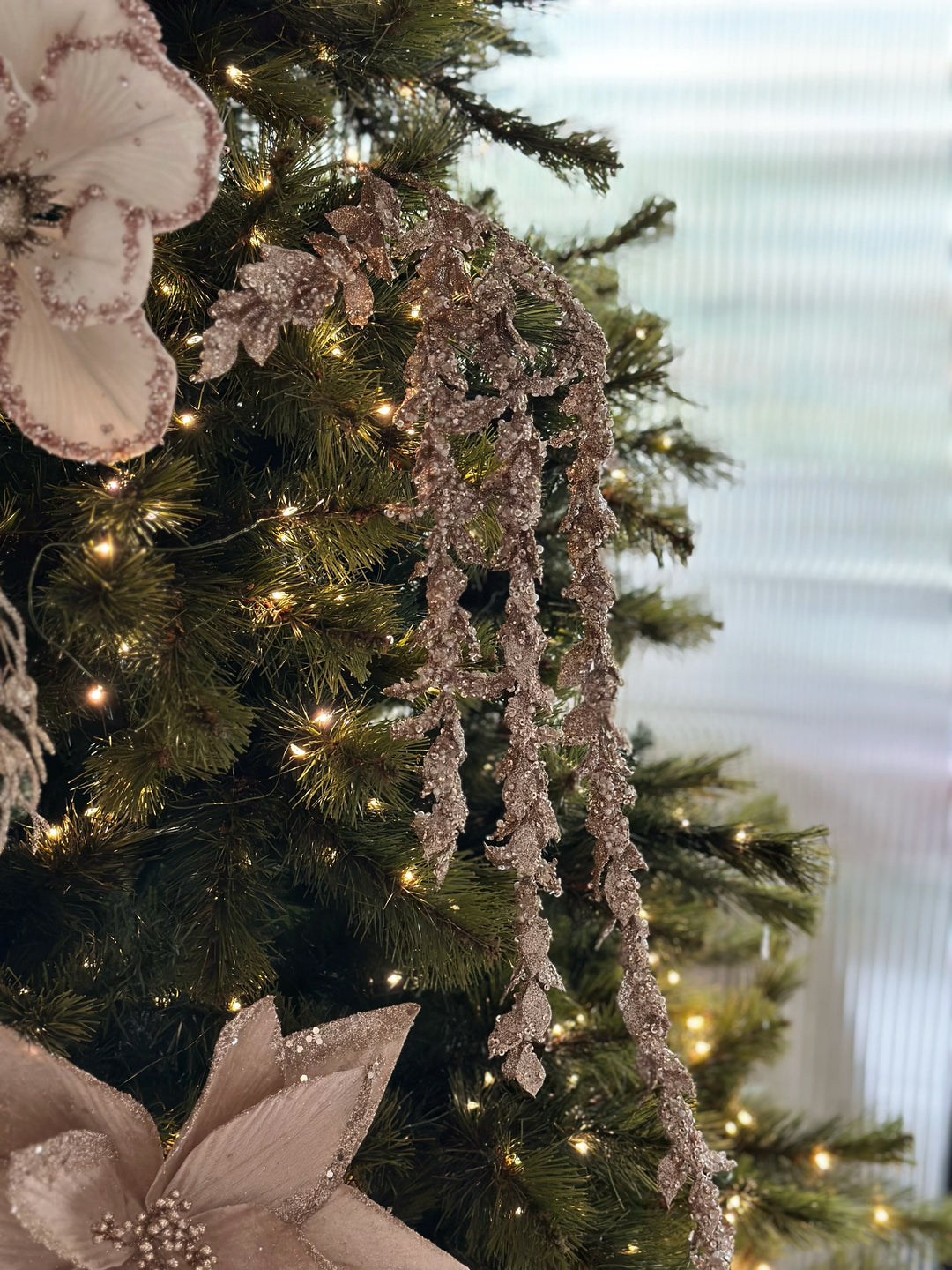 Glittered Champagne Cascade Leaf Branch