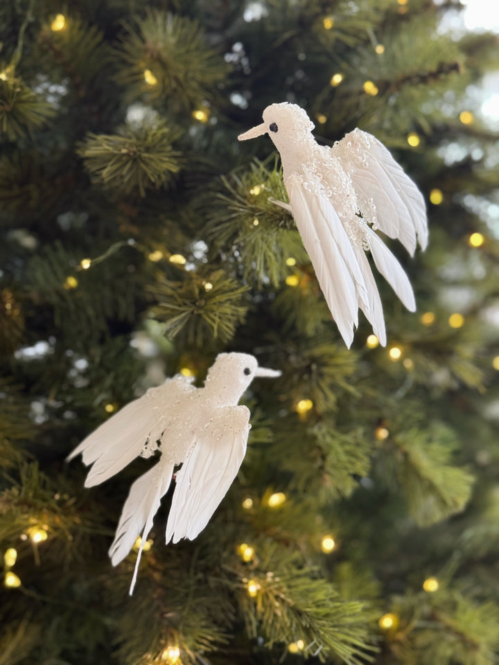 Snowy White Clip-On Bird Ornaments (Set of 2)