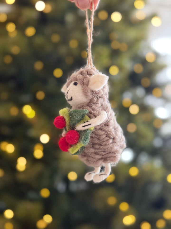 Berry Wreath Sheep Wool Felt Ornament