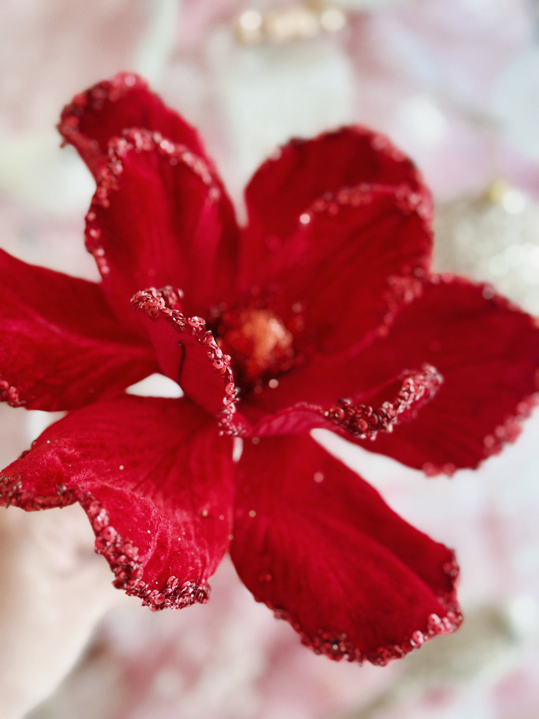 Velvet Red Sparkle Round-Petaled Christmas Flower
