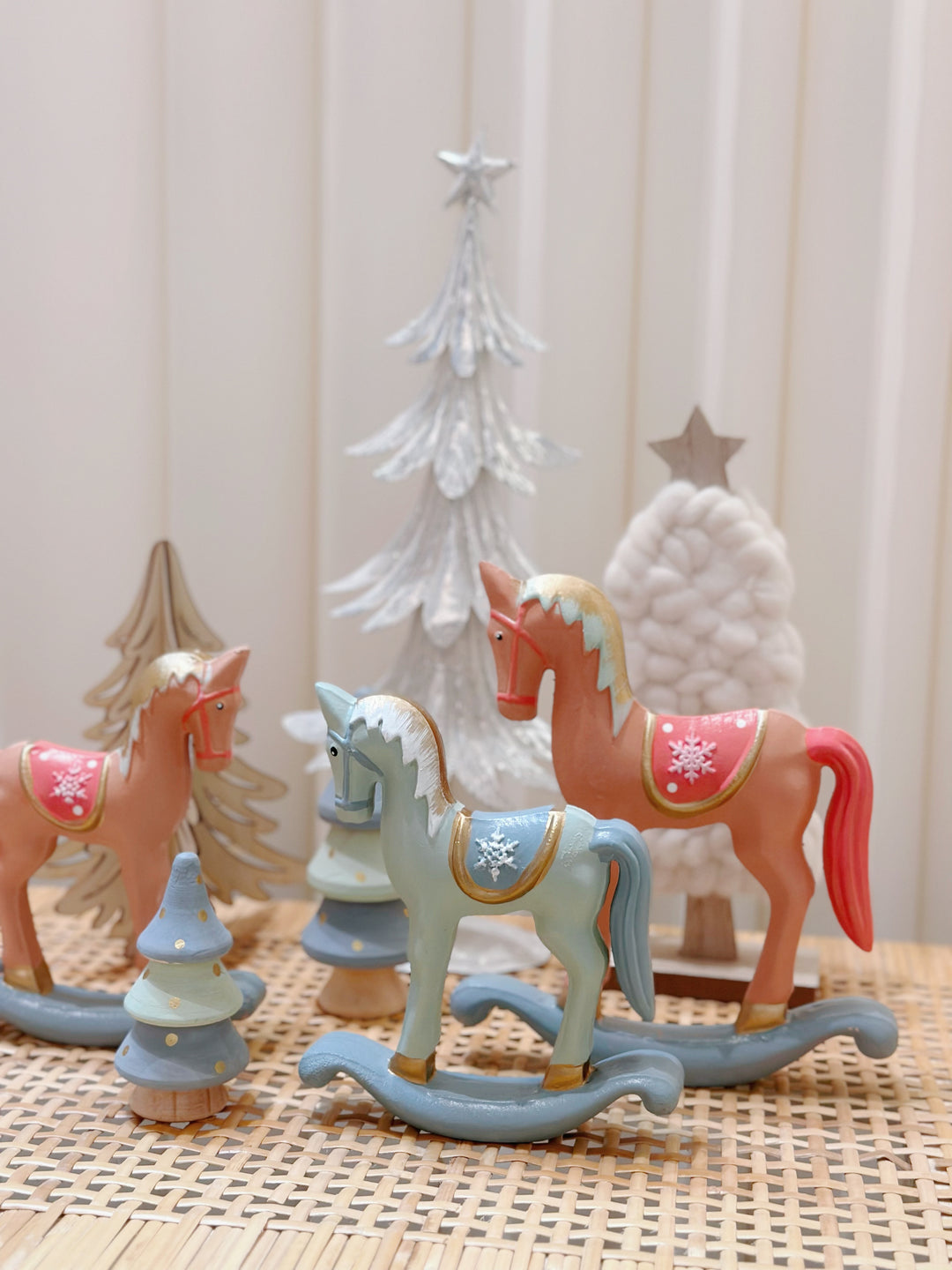 Whimsical Woodland: Pastel-Hued Wooden Christmas Ensemble