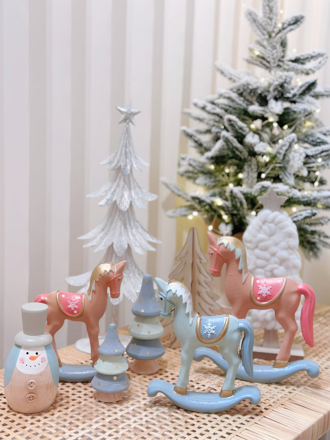 Whimsical Woodland: Pastel-Hued Wooden Christmas Ensemble