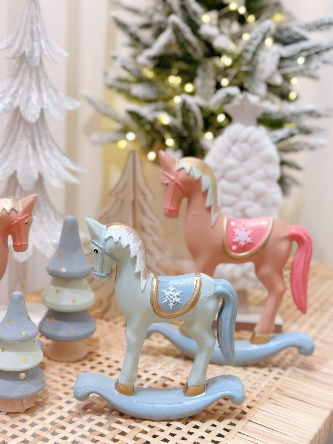 Whimsical Woodland: Pastel-Hued Wooden Christmas Ensemble