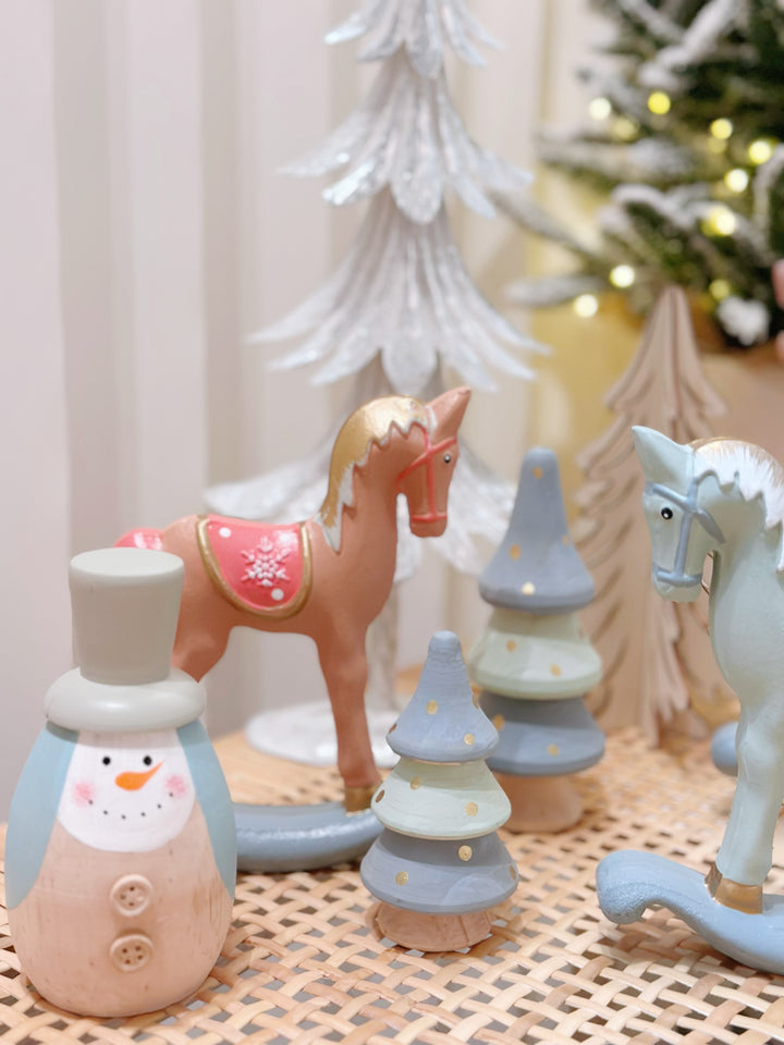 Whimsical Woodland: Pastel-Hued Wooden Christmas Ensemble