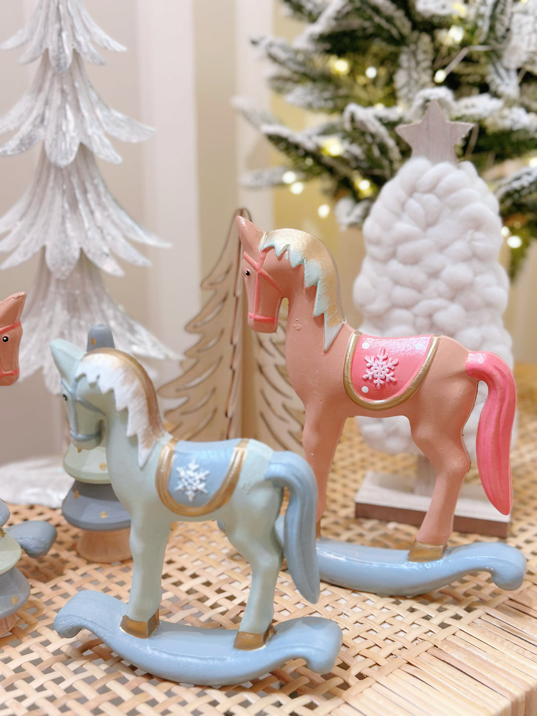 Whimsical Woodland: Pastel-Hued Wooden Christmas Ensemble