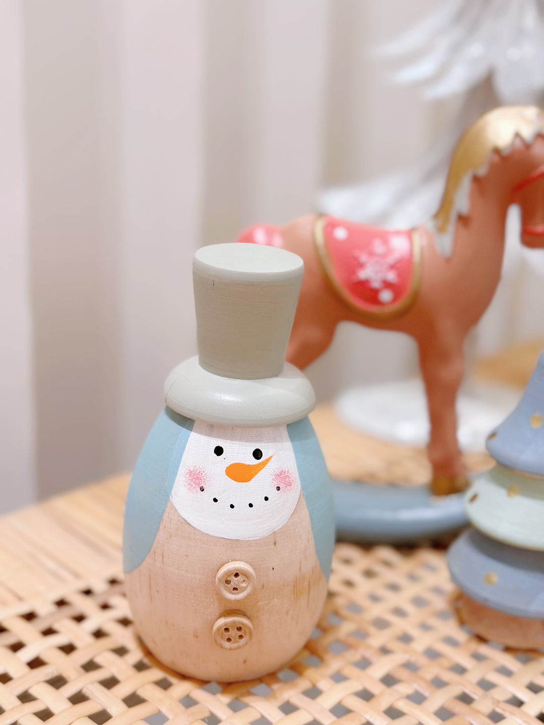 Whimsical Woodland: Pastel-Hued Wooden Christmas Ensemble