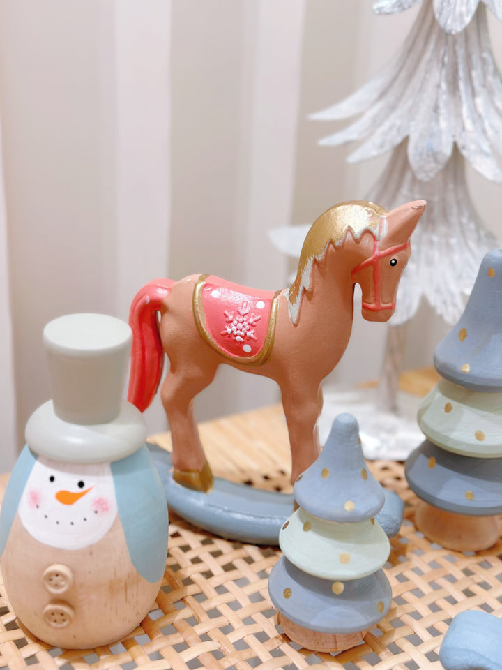 Whimsical Woodland: Pastel-Hued Wooden Christmas Ensemble