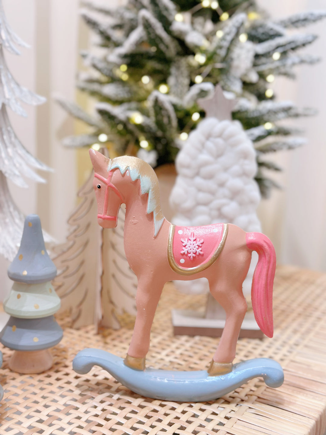 Whimsical Woodland: Pastel-Hued Wooden Christmas Ensemble