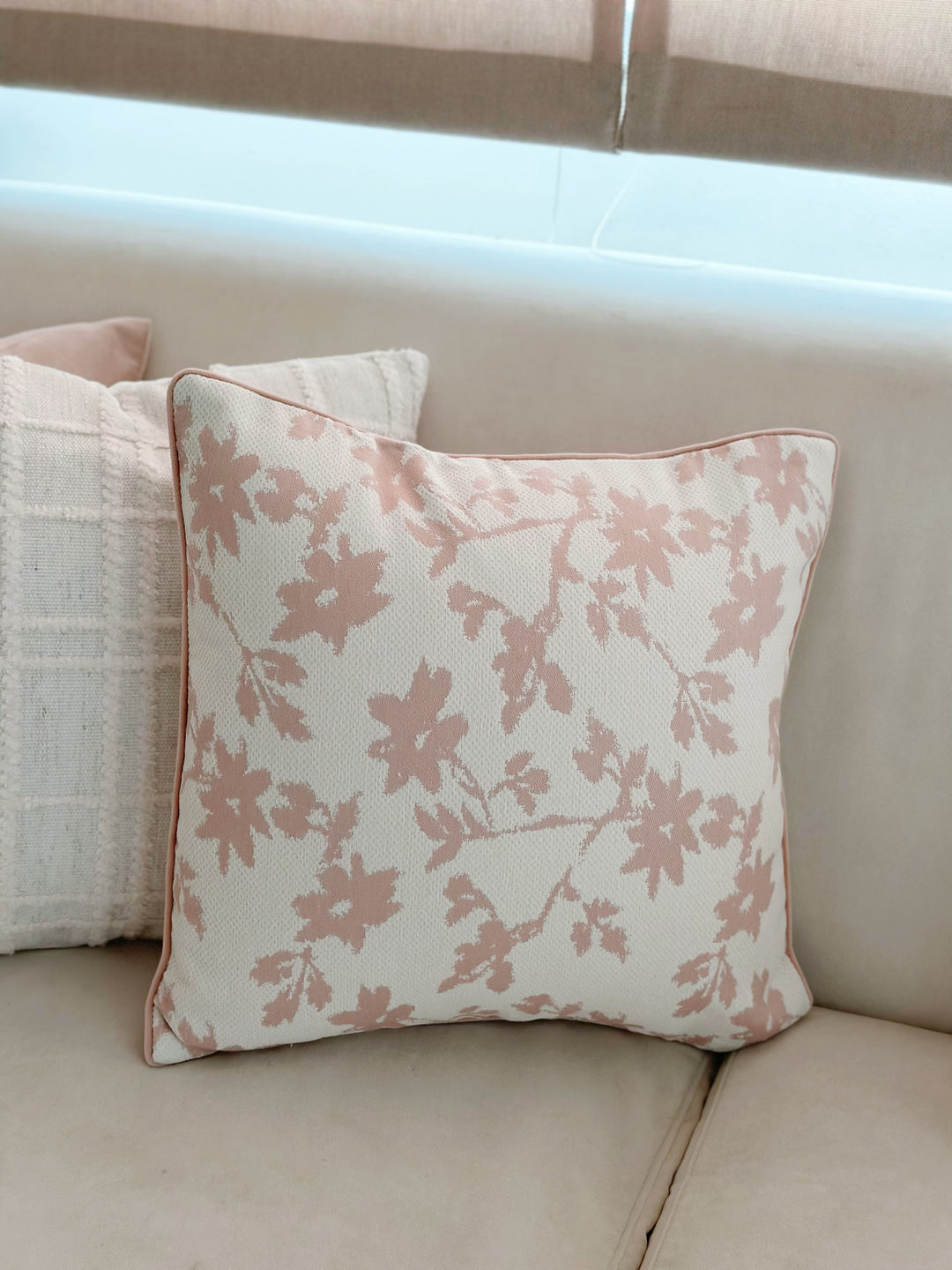 Pink Leaves Cushion Cover