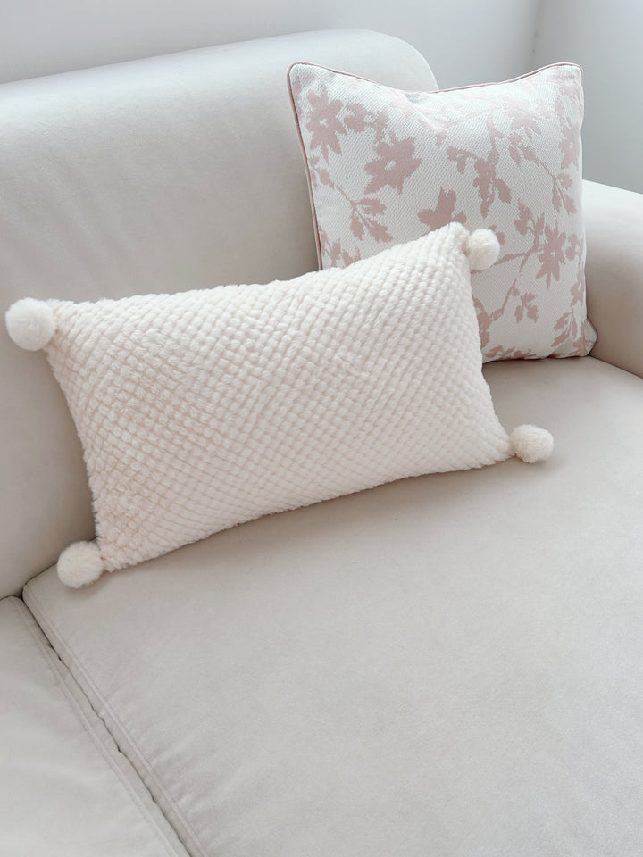 Sweet Cream Faux Fur Pom Pom Waist Cushion Cover