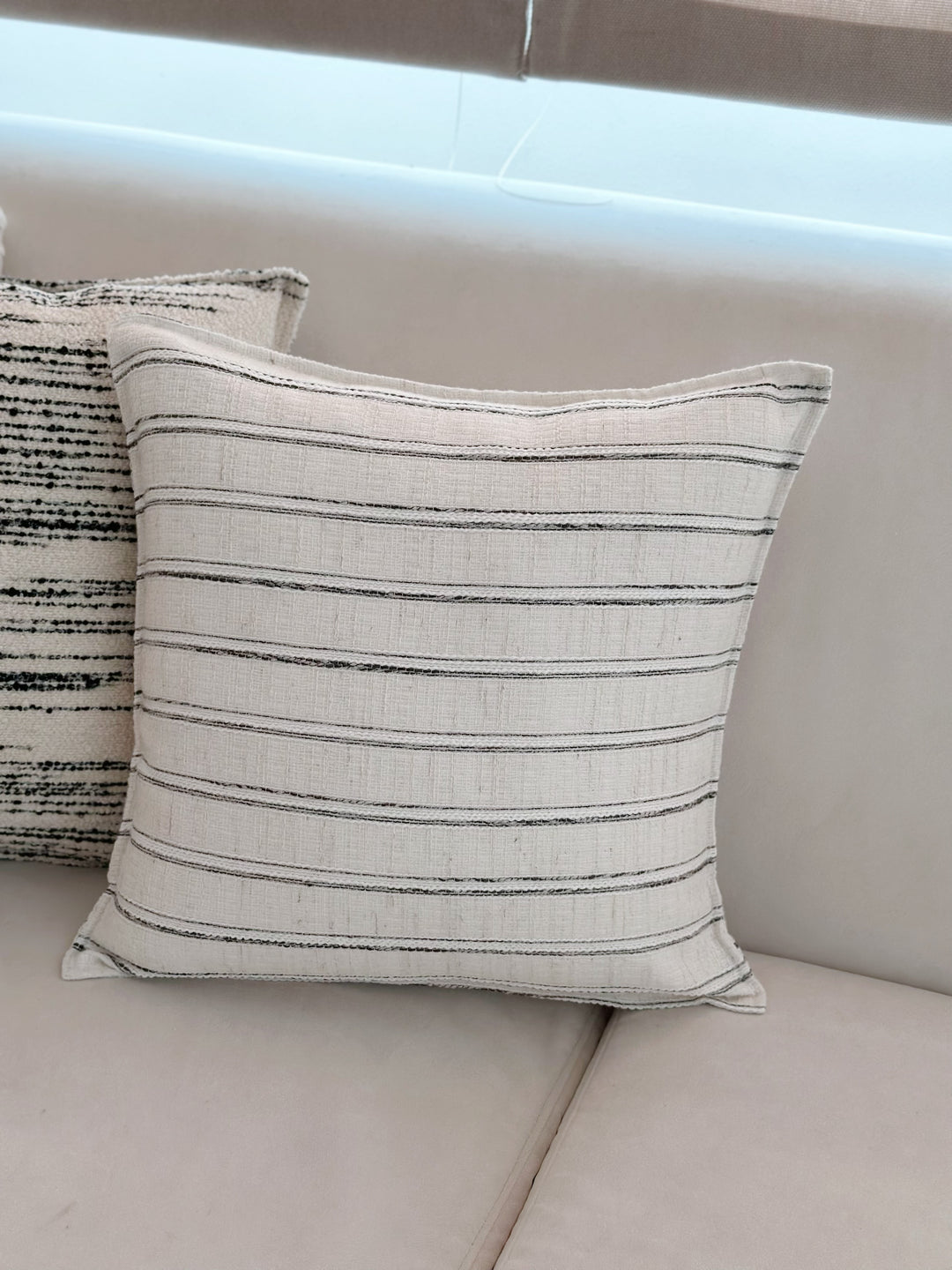 Dark Grey Stripes Linen-Blend Cushion Cover