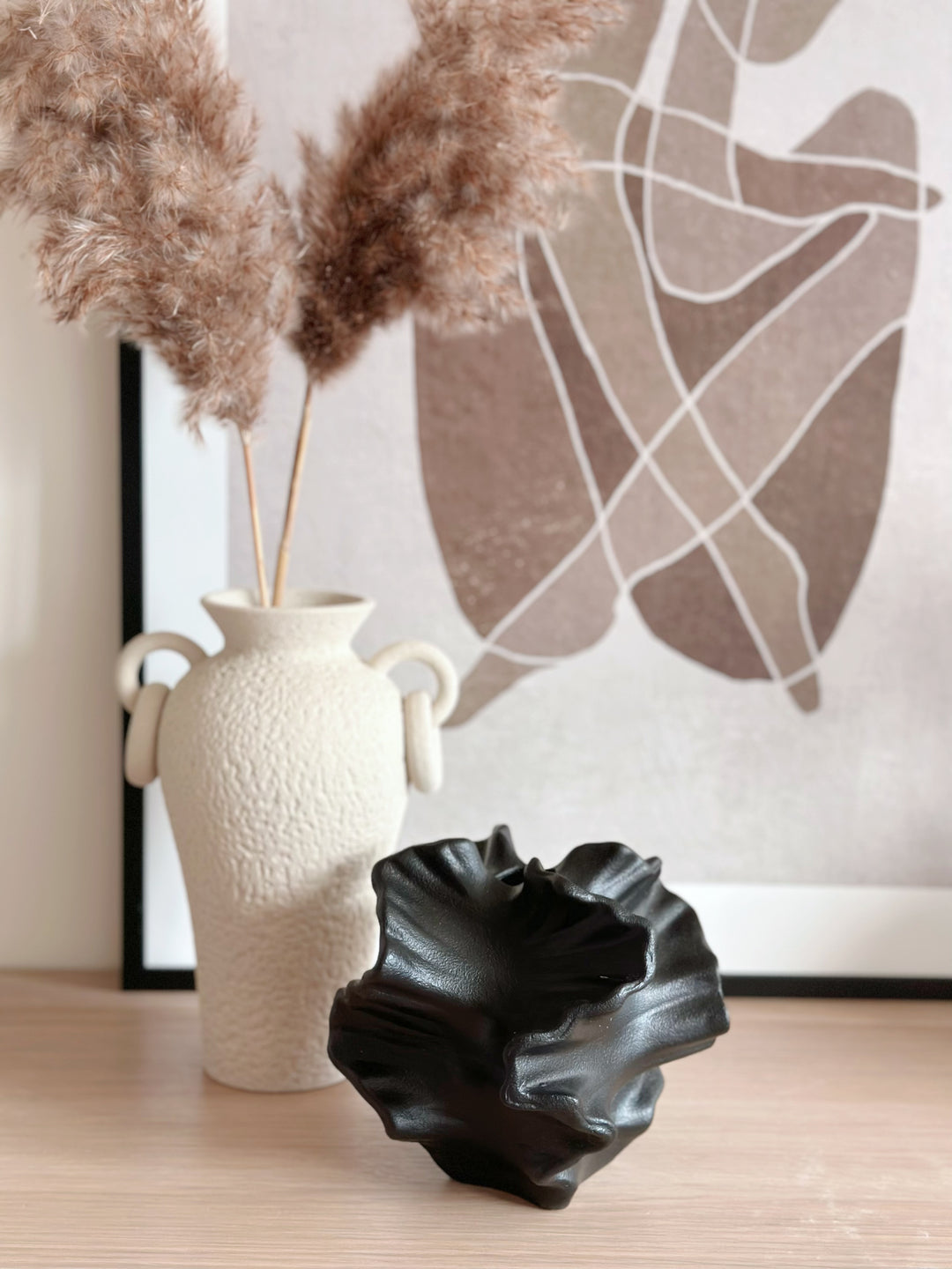 Black Ripple Sculpted Decor Vase