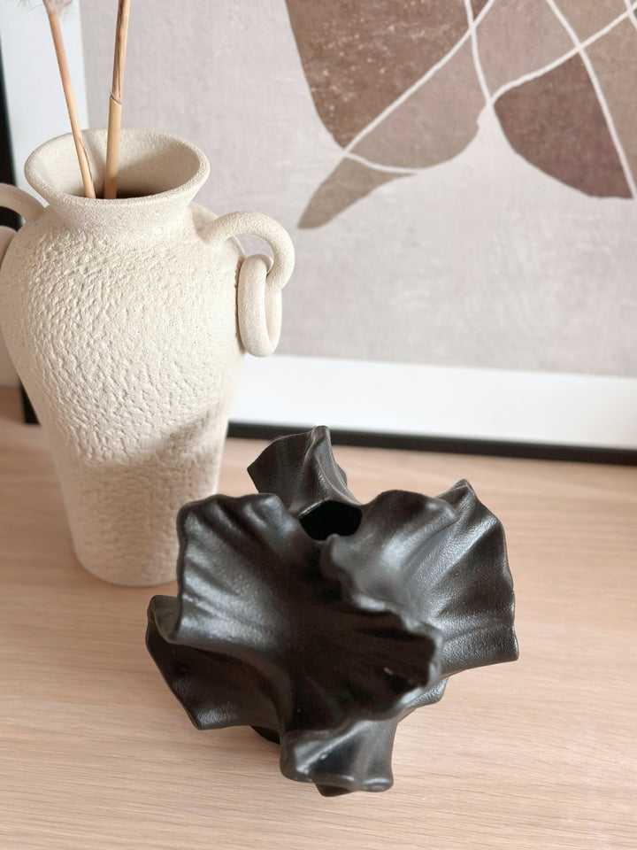 Black Ripple Sculpted Decor Vase