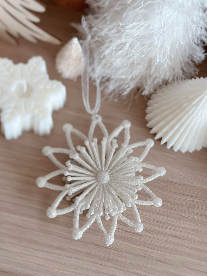 Champagne White Glittered 3D Snow Flower Ornament