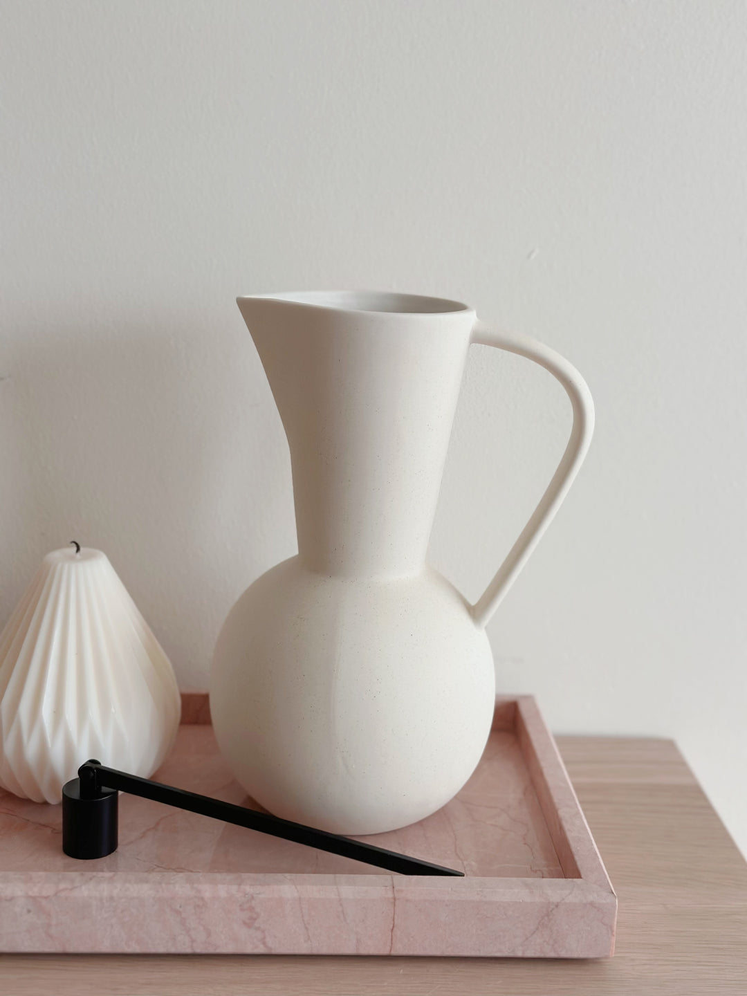 Natural Elegance Matte Porcelain Pitcher Vase - Cream Beige