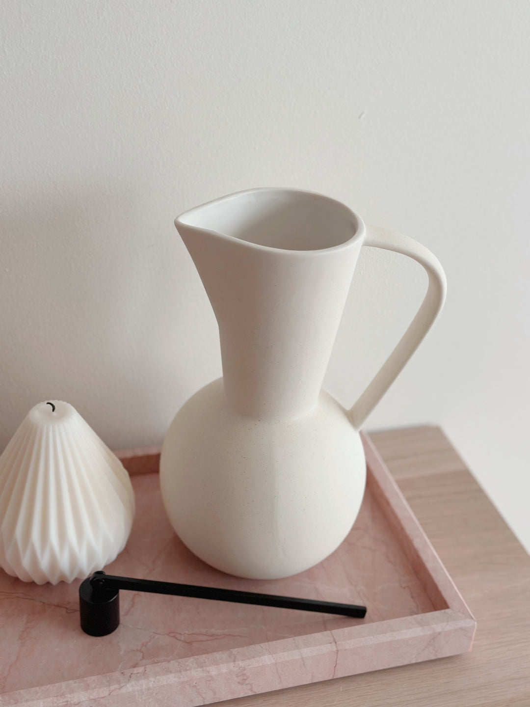 Natural Elegance Matte Porcelain Pitcher Vase - Cream Beige