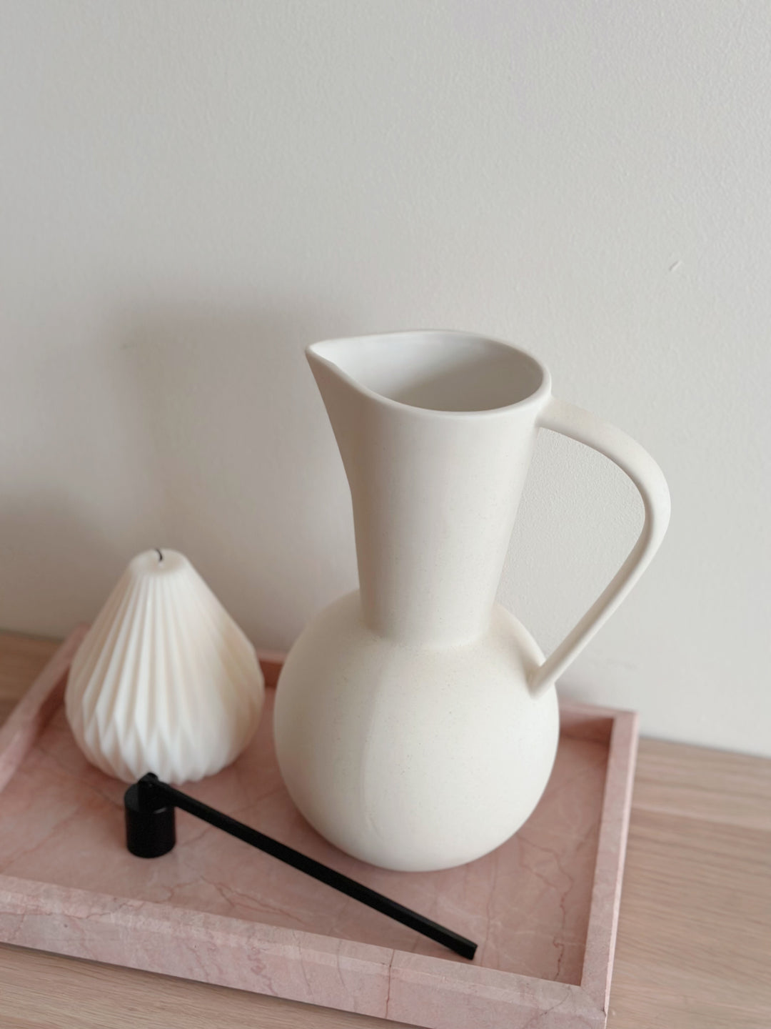 Natural Elegance Matte Porcelain Pitcher Vase - Cream Beige