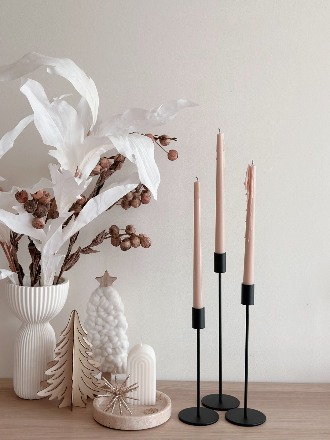 Serene Trio: Sleek Matt Black Minimalist Candle Holder