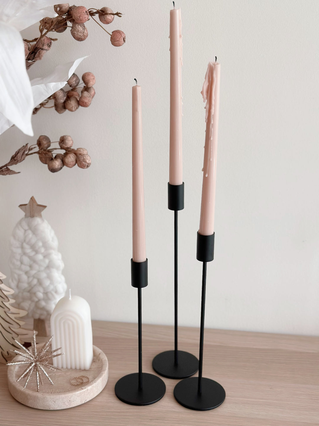 Serene Trio: Sleek Matt Black Minimalist Candle Holder