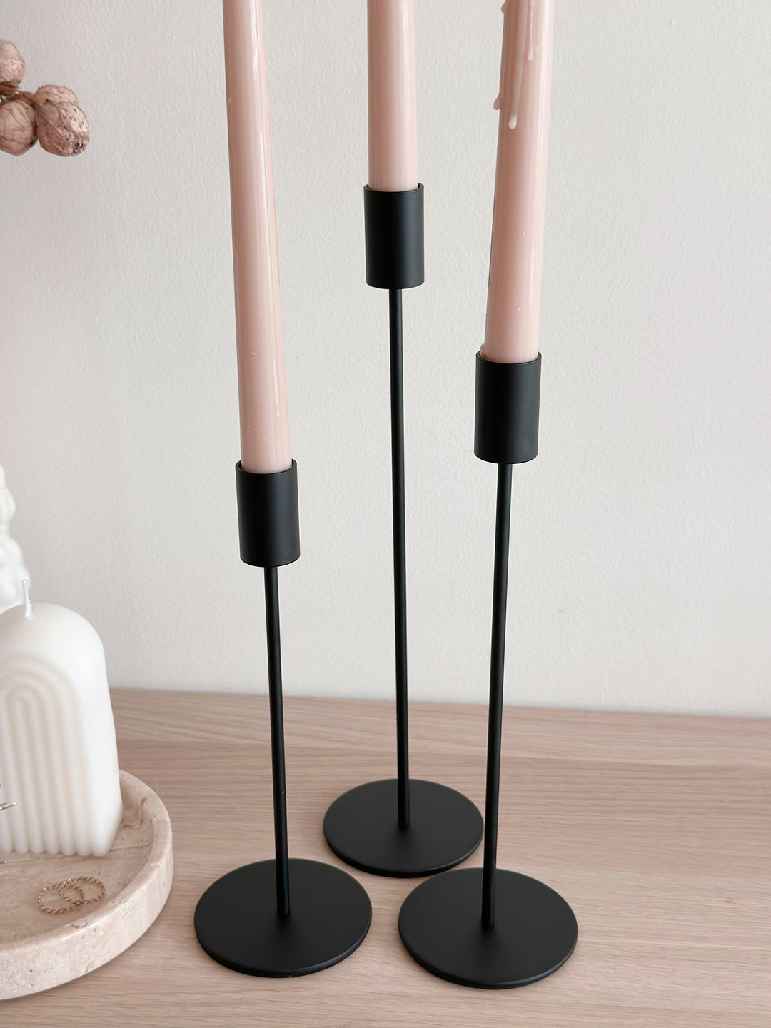 Serene Trio: Sleek Matt Black Minimalist Candle Holder