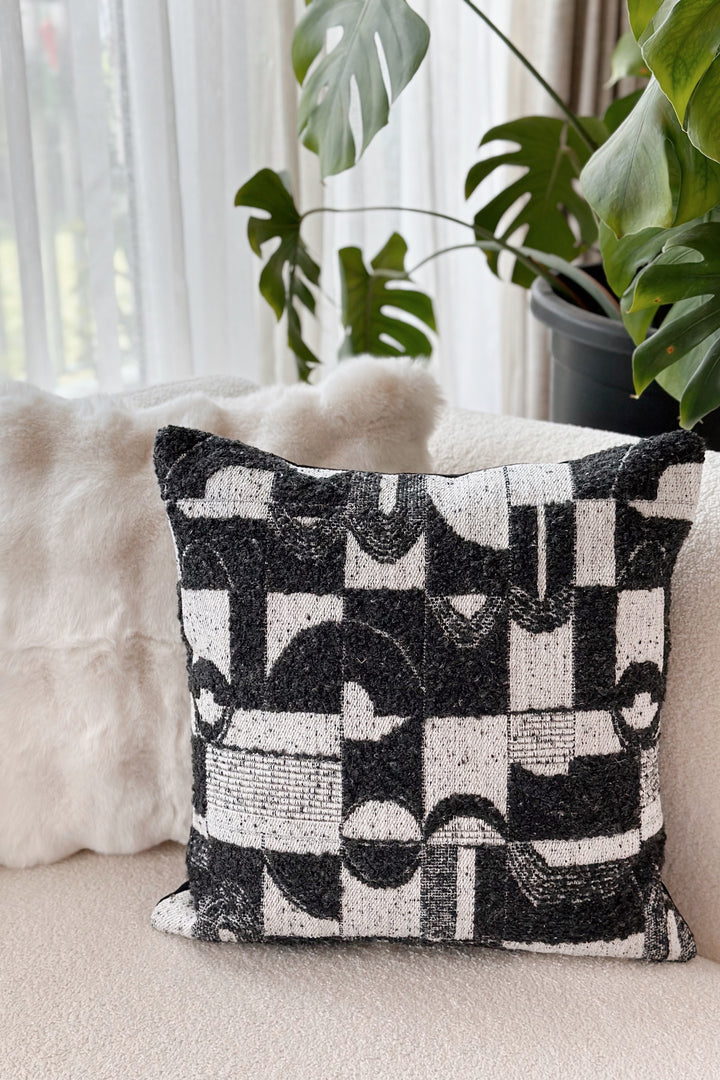 Black Abstract Geometric Pattern Cushion Cover