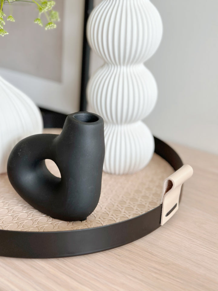 Brushed Noir & Leatherette Elegance Round Tray (2 colours)