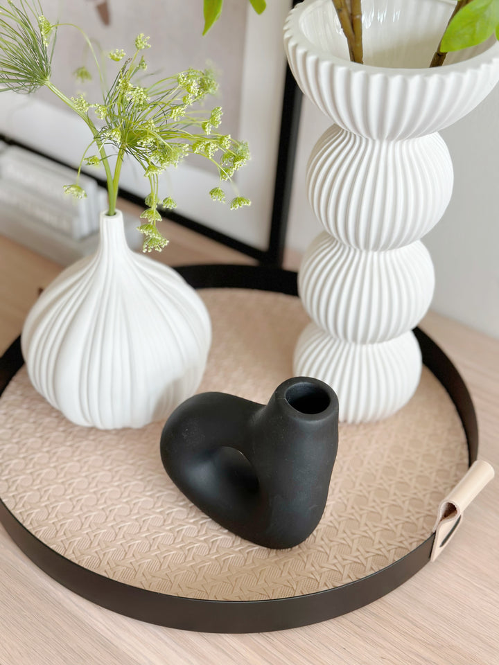 Brushed Noir & Leatherette Elegance Round Tray (2 colours)