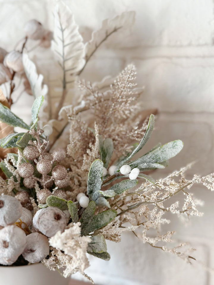 Creamy Winter Bliss: Celestial Holiday Flower Arrangement (1 sided)