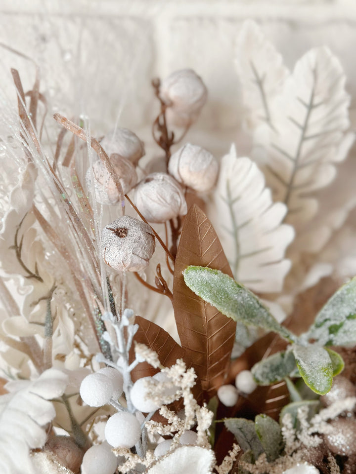 Creamy Winter Bliss: Celestial Holiday Flower Arrangement (1 sided)
