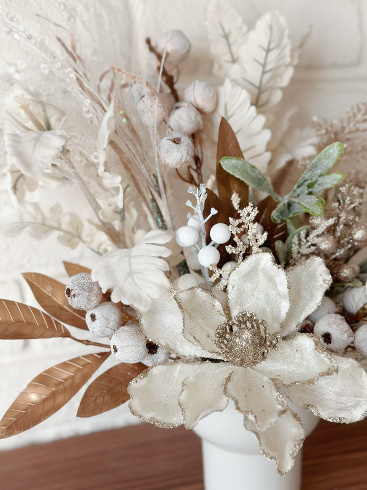 Small Glittered Cream White Artificial Christmas Flower
