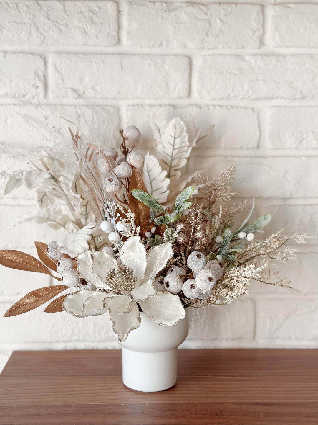 Creamy Winter Bliss: Celestial Holiday Flower Arrangement (1 sided)