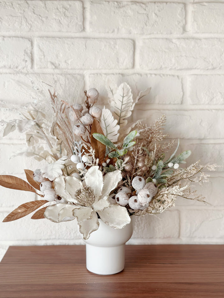 Creamy Winter Bliss: Celestial Holiday Flower Arrangement (1 sided)