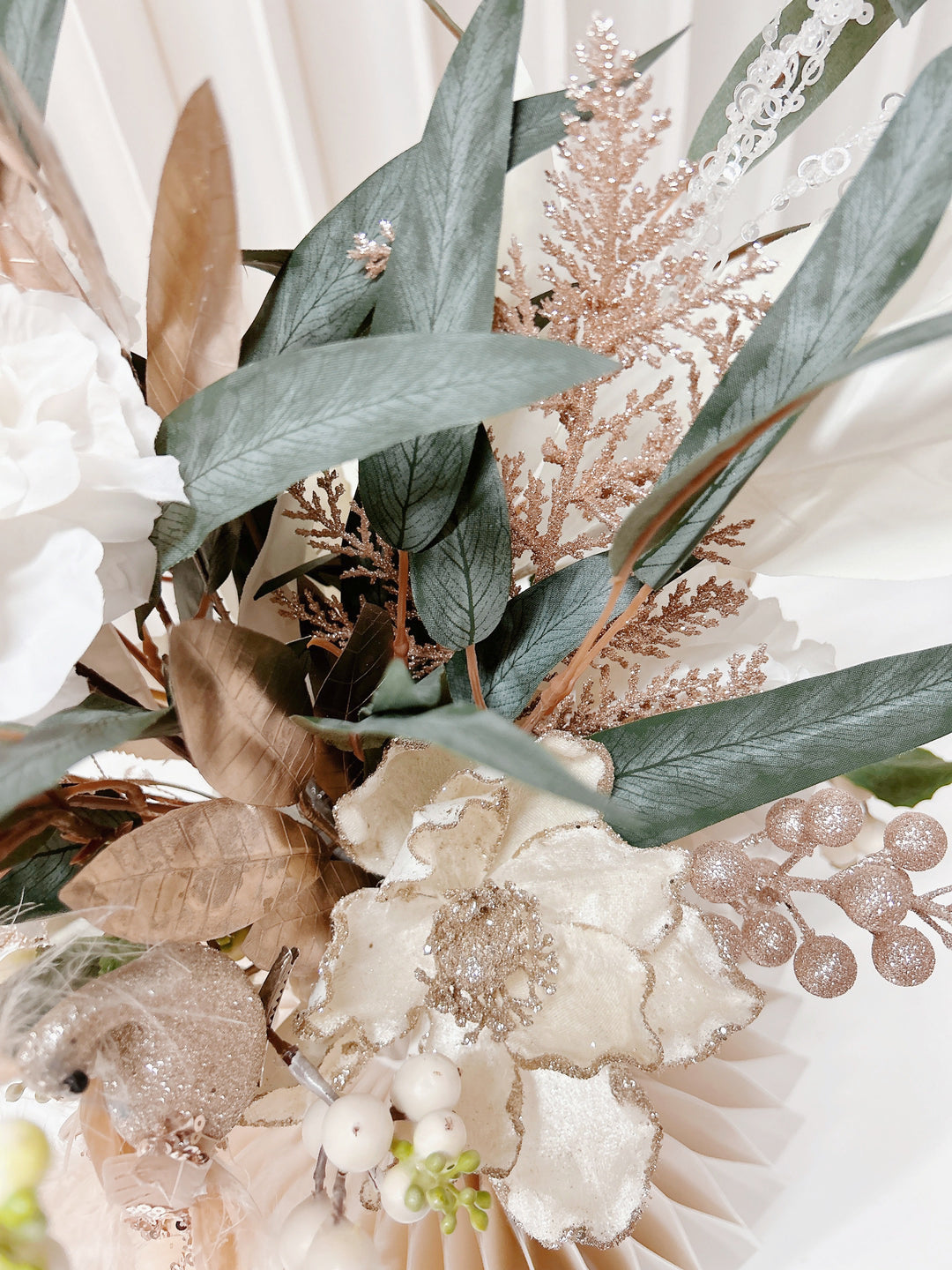Small Glittered Cream White Artificial Christmas Flower