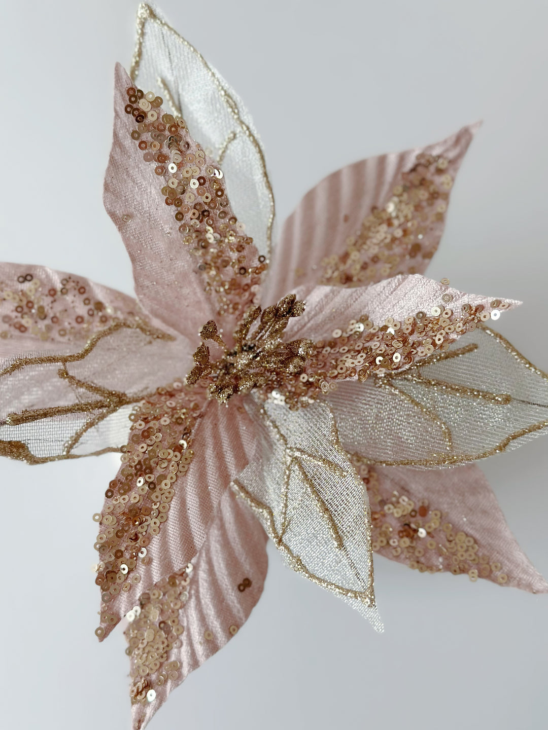 Dual Texture Dusty Light Pink Beaded Artificial Poinsettia