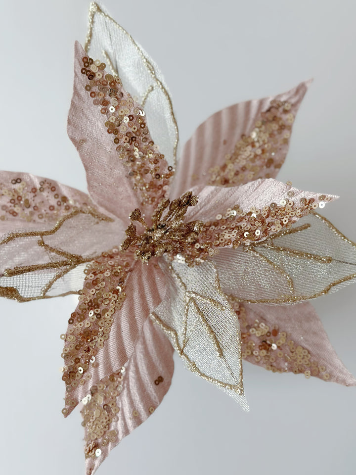 Dual Texture Dusty Light Pink Beaded Artificial Poinsettia
