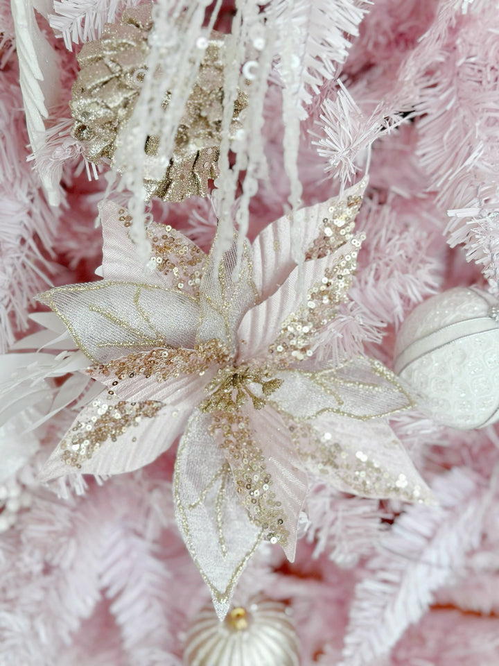 Dual Texture Dusty Light Pink Beaded Artificial Poinsettia